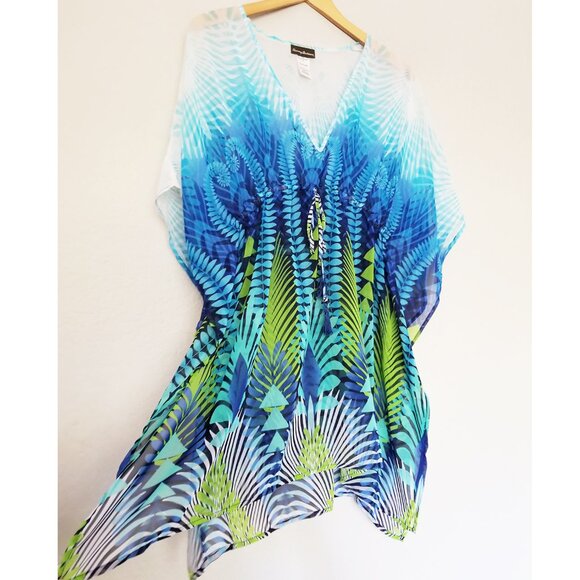 Tommy Bahama V-Neck Sheer Chiffon Tassel Tie Swim Beach Coverup Tunic Blue M - Picture 11 of 16